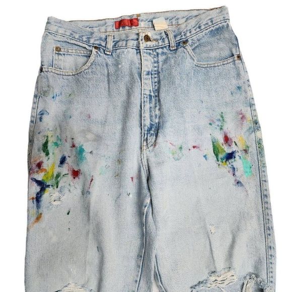 Vintage BonJour Jeans Women 14 High Waist Rise Light Trashed Paint Distressed - Picture 7 of 16